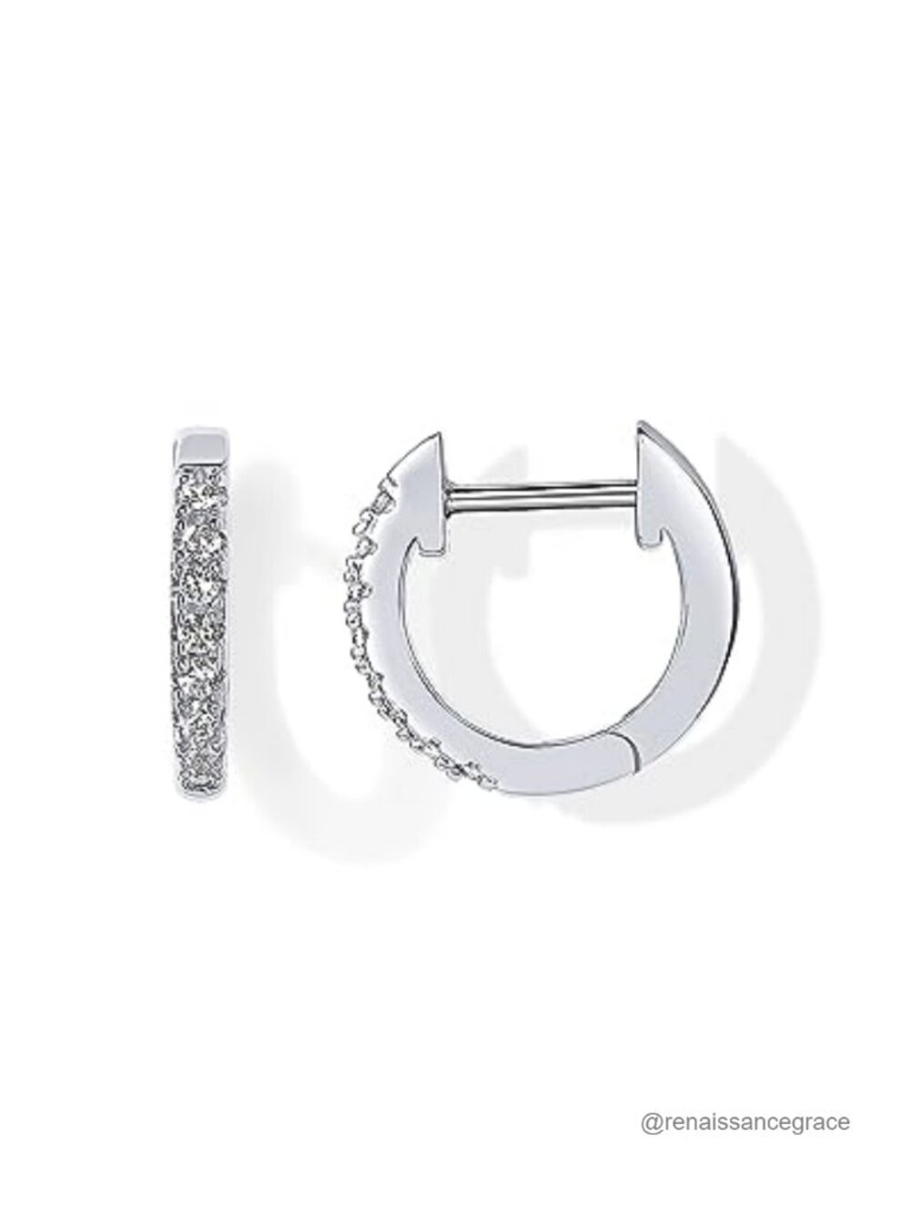 14K White Gold Plated CZ Huggie Cuff Earrings Stainless Steel Post